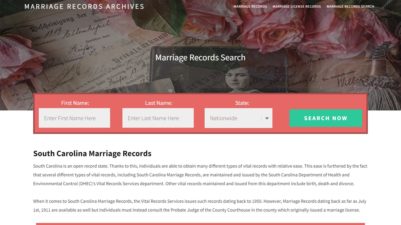 South Carolina Marriage Records | Enter Name and Search | 14 Days Free